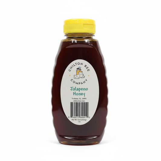 Hot honey bottle - spicy infused Alabama wildflower honey by Chilton Bee Company