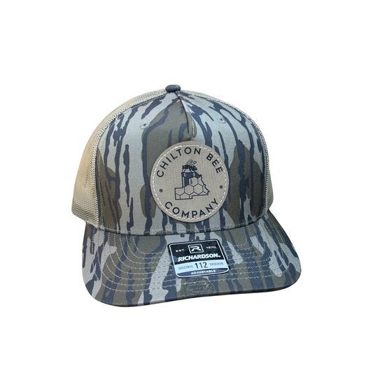 Chilton Bee Company Camo Trucker Hat – Richardson 112 with Leather Patch